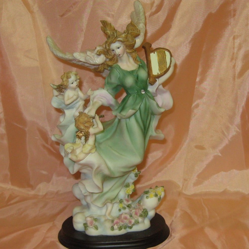 13" Angel  Statue Playing Instrument on Cloud